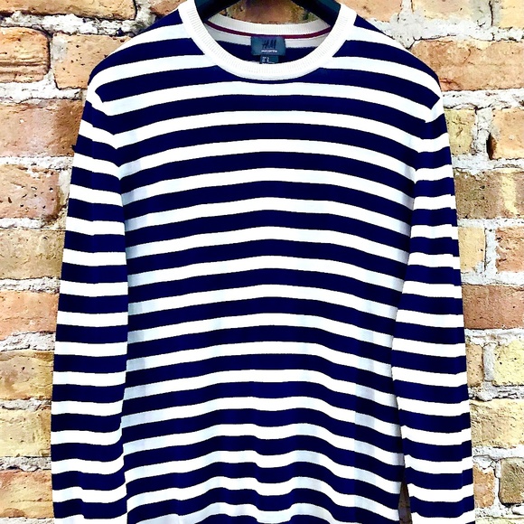 H&M Men's Fine Knit Nautical Striped Silk Sweater Medium - Picture 12 of 13